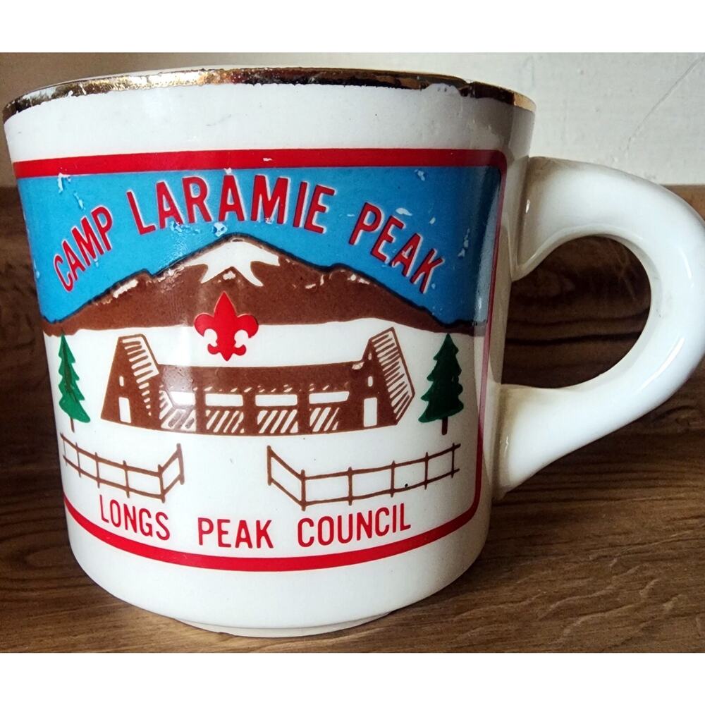 Vintage Boy Scouts of America Camp Laramie Peak Longs Peak Council Mug Cup READ